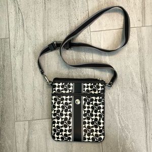 Black and white leather Coach crossbody